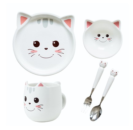 White ceramic children's cartoon kitty  plate ,kitty  design dishes