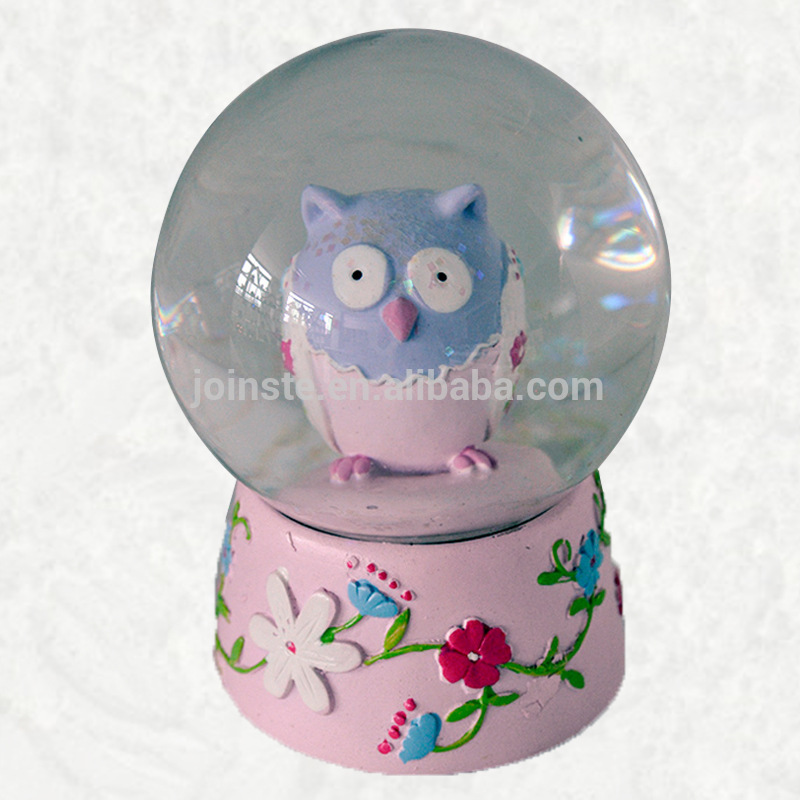 100mm Musical Snow Globe, Owls in pink cloth, Custom accept
