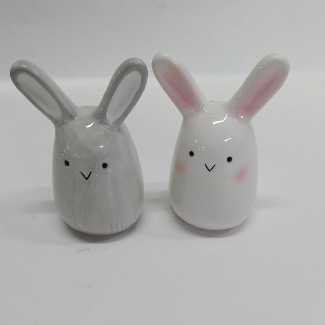 Grey and white rabbit salt and pepper shaker custom , ceramic glazed lovely animal salt and pepper set