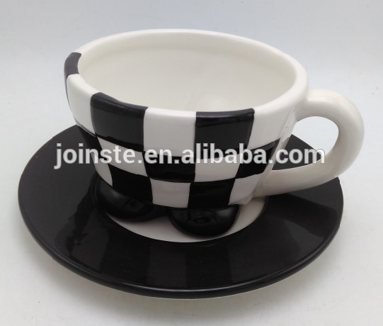 Customized black and white grid ceramic coffee mug