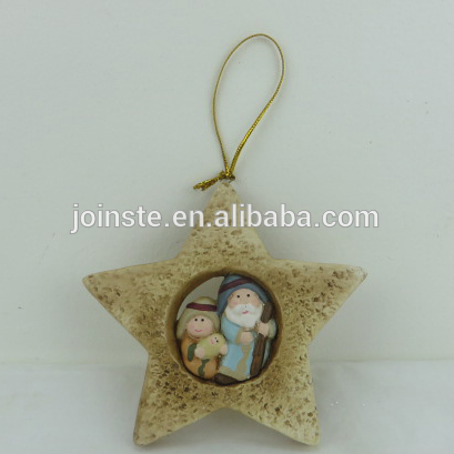 Custom cheap resin star shape figurine nativity hanging nativety set decoration