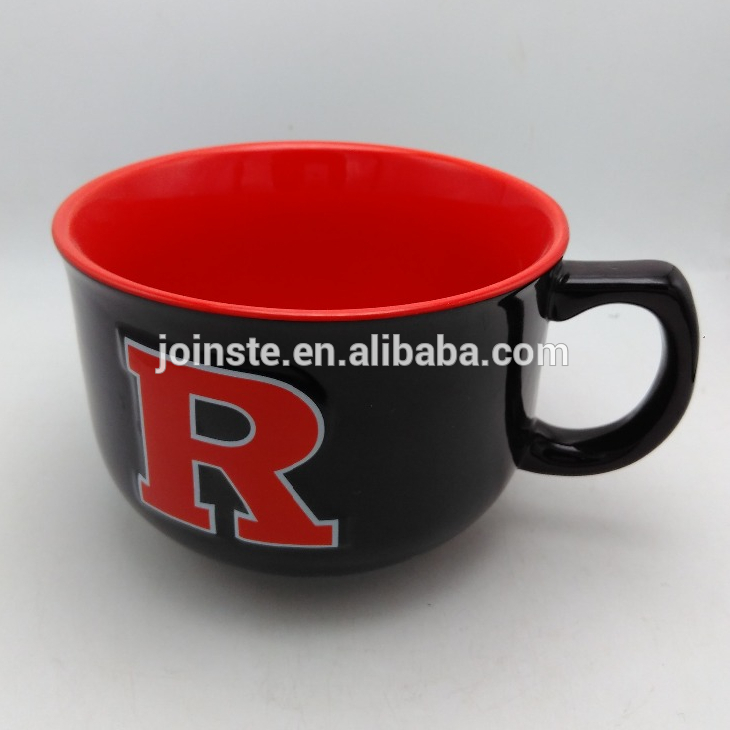 Promotion Red interior intaglio R Black color ceramic coffee mug