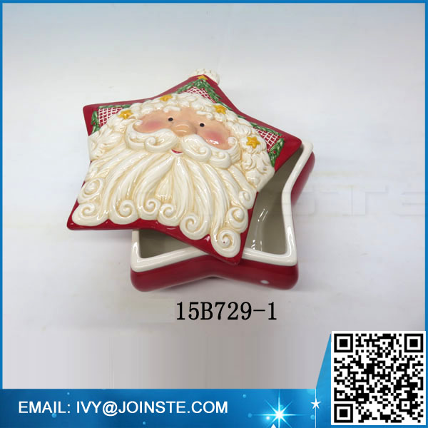 Custom ceramic jars Star shaped Christmas Santa claus cookie jars wholesale cookie jars