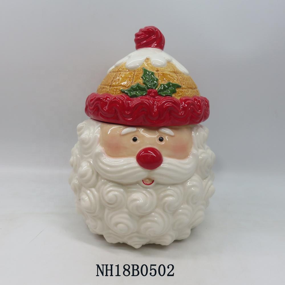 wholesales Christmas kitchenware christmas decorative Santa Claus ceramic big cookie jar