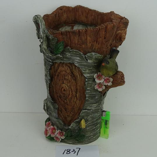 Custom resin flower planter pot with bird statues resin garden decoration