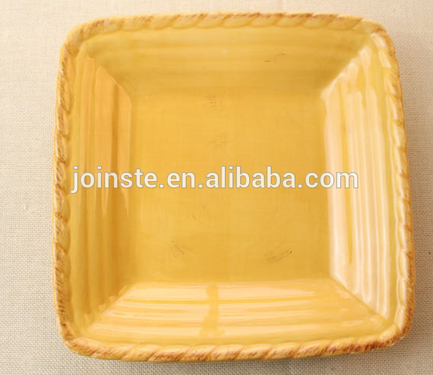 Custom retro square shape ceramic salad plate fruit and snack plate