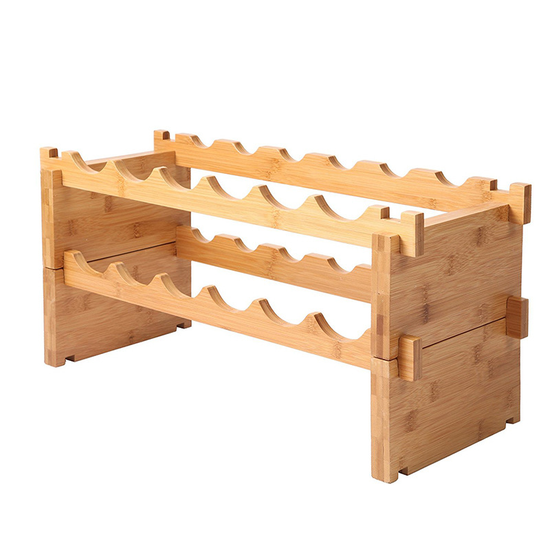 Bamboo Wine Display Bottles Storage Rack Free Standing with 5-Tier Shelf Wobble-Free Natural Color