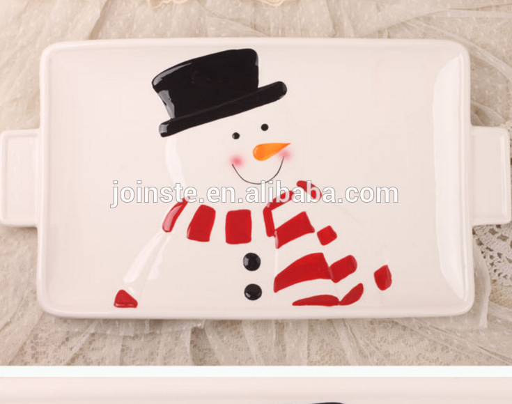 Custom Christmas snoman painting ceramic plate pasta plate breakfast tableware