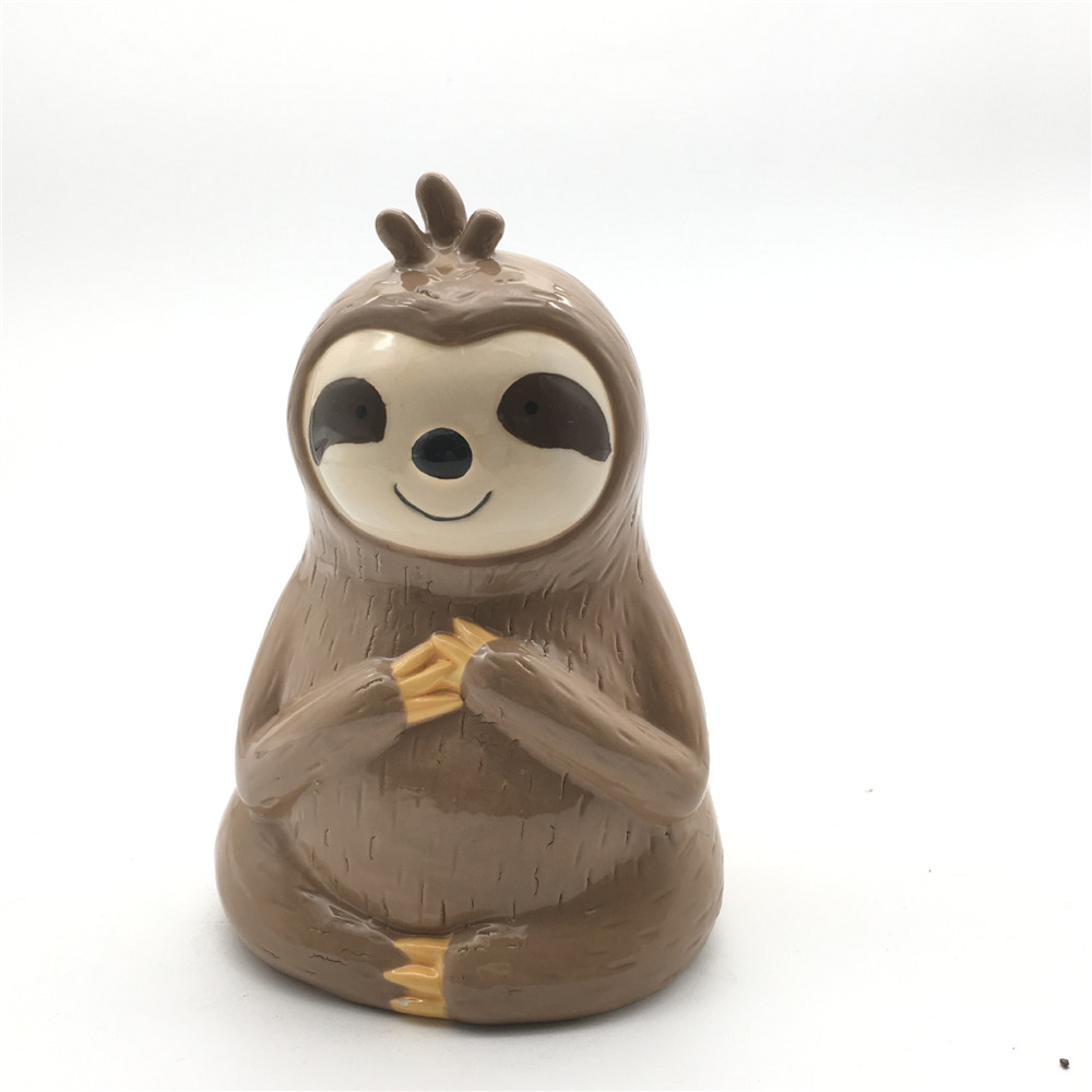 Brown  ceramic 3d animal money  saving box , hand painted sloth  money box , coin bank