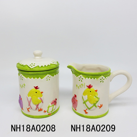 Chick Porcelain Sugar and Creamer Set for Coffee and Tea, Set of 3