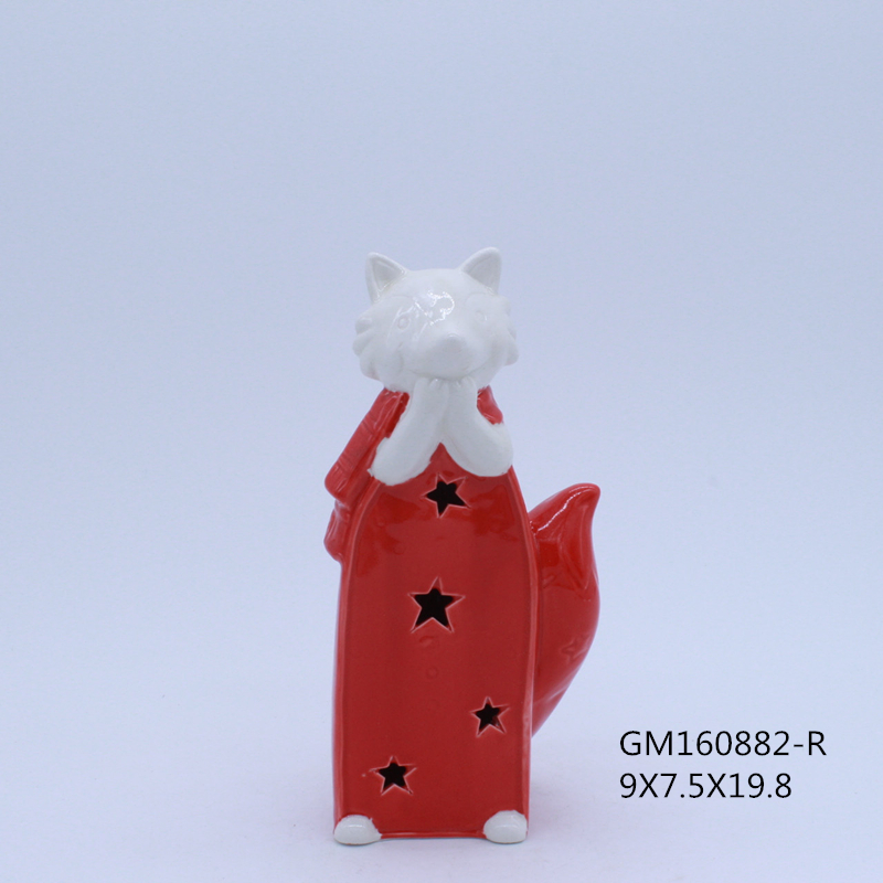 Ceramic Fox figurine Tealight Candle holder, Black