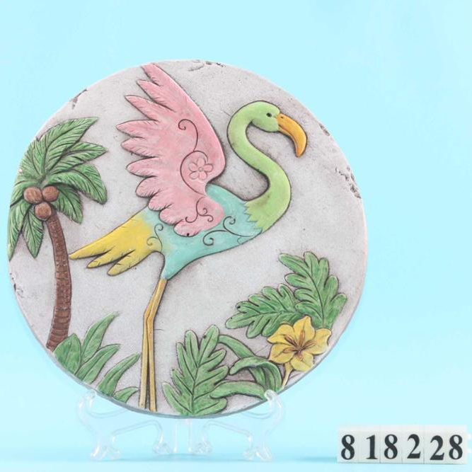 Outdoor Decorative Flamingo Mosaic Round Stepping Stone Sturdy Iron and Glass Construction Tropical Yard Art or Wall Decor