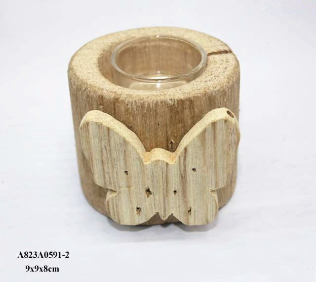 Natural driftwood wooden trunk butterfly tealight holders for easter