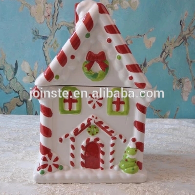 Customized Christmas house shape ceramic sealed cookie jar candy jar
