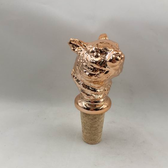 Gold color Tiger head Shape Wine bottle stopper, Ceramic, Custom shape champagne bottle stopper