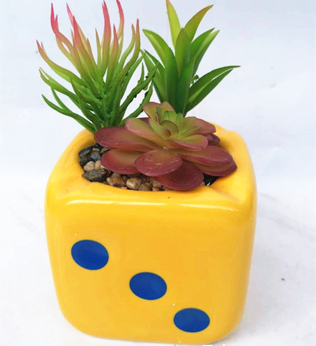 Assorted artificial succulent  plant in dice flower pot