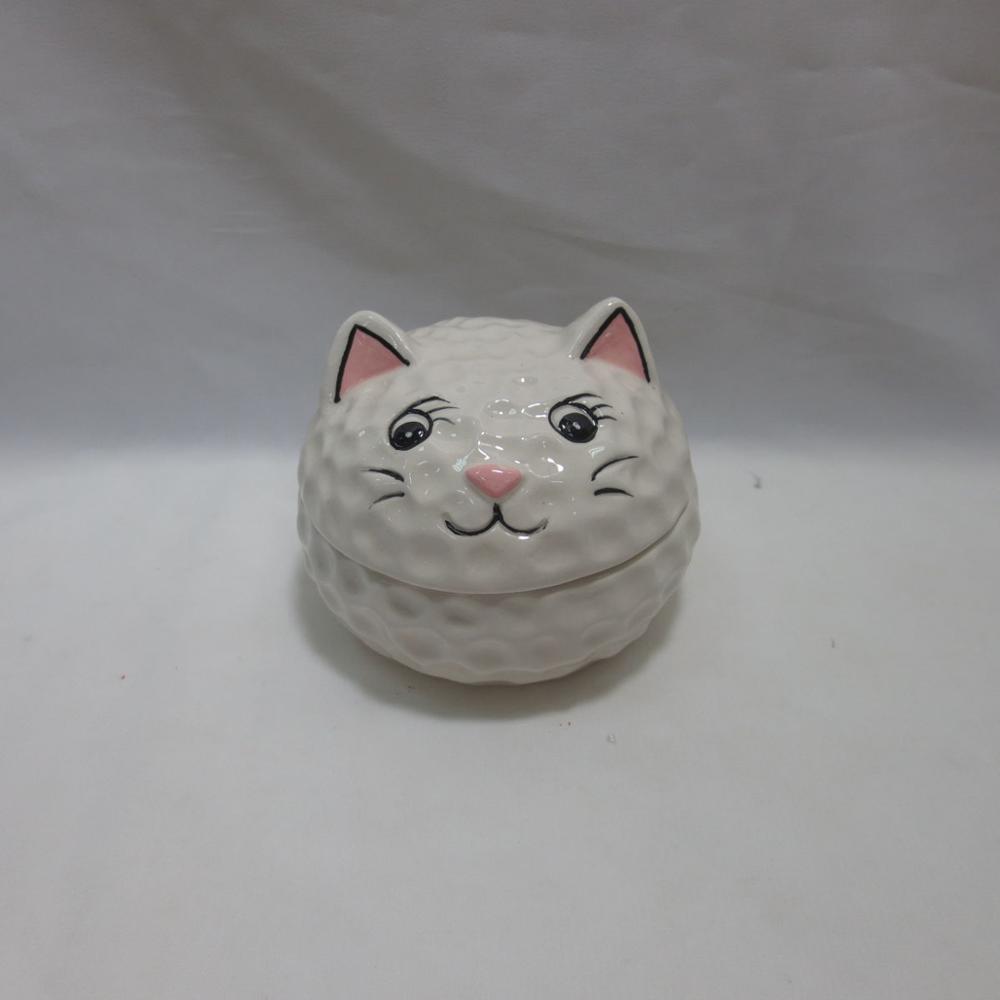 Lucky Cat Figurine Collectible Animal Hinged Trinket Box Bejeweled Hand-Painted Ring Holder