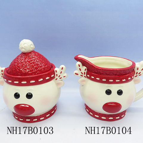 Christmas Reindeer Sugar Jar with Lid & Creamer, Custom Ceramic Creamer