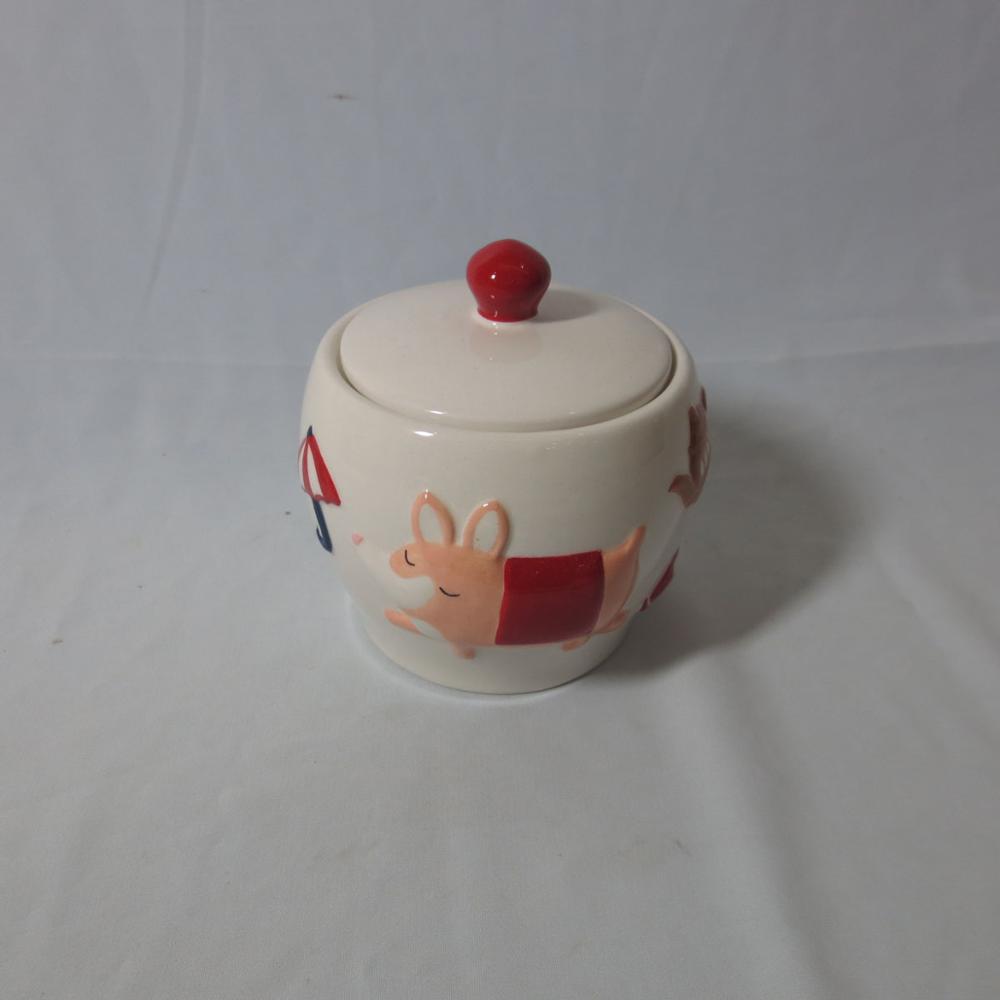 Sweet animal Ceramic Honey Pot with lid, candy jar