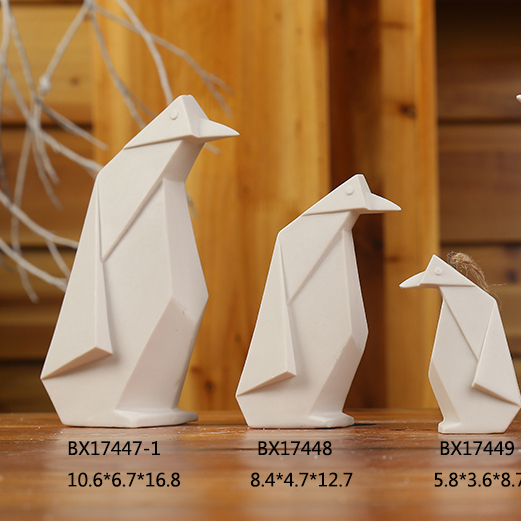 Ceramic  Geometric Penguin Figurine Gloss Finish White, Hanging