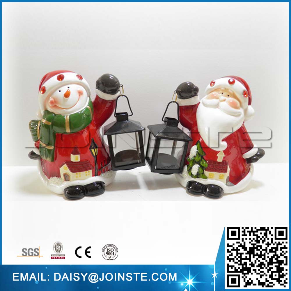 Hot sale handmade Ceramic Santa Claus LED ceramic figurines art and craft