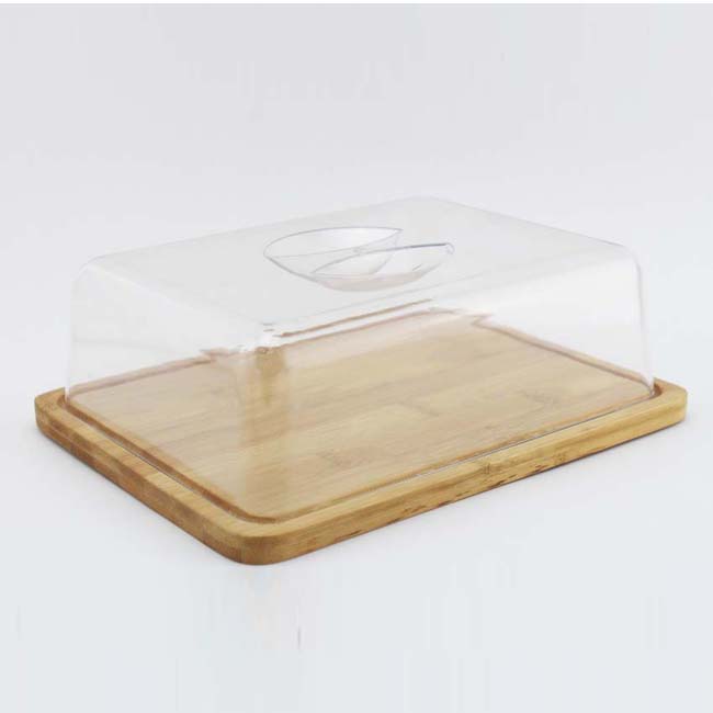 Eco-Friendly Bamboo & Clear Acrylic Covered Butter Dish with Drip Groove