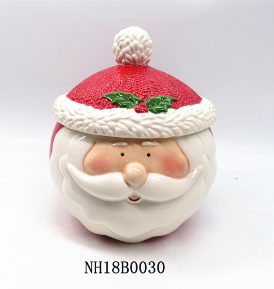 3D embossed santa christmas biscuit jars ,customized ceramic candy jars