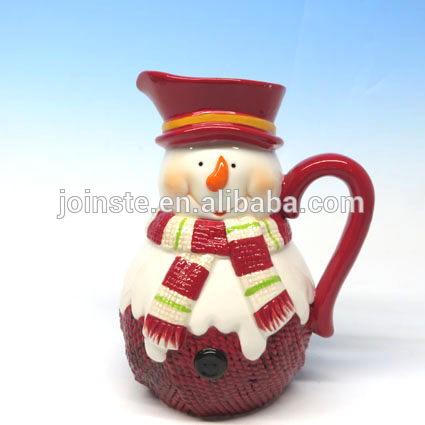 Custom Christmas snowman shape tea pot ceramic milk jar with handle
