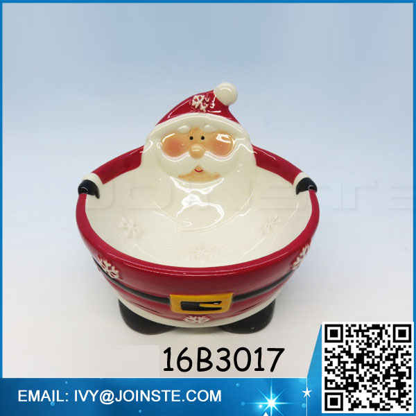 ceramic bowl red Christmas Santa salad bowl