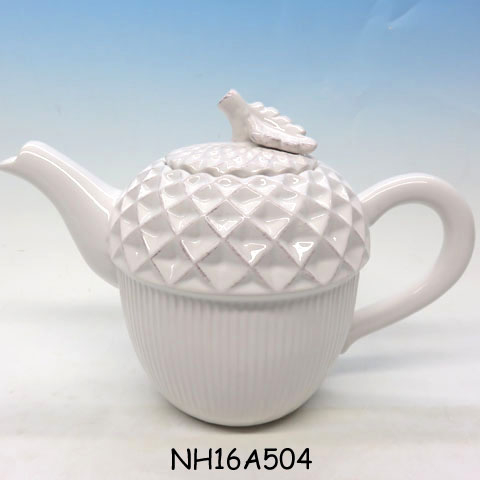 Porcelain Teapot 22 OZ Pine Cones Acorns Ceramic Tea Pot Set Of One
