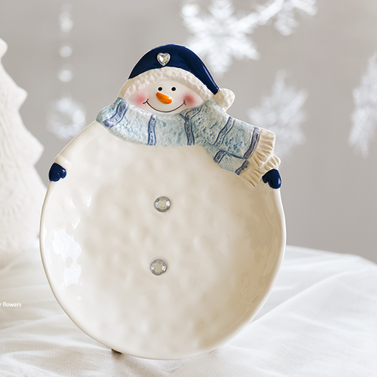 Customized ceramic christmas snowman dish, Dolomite Bule Color Dinner Plates