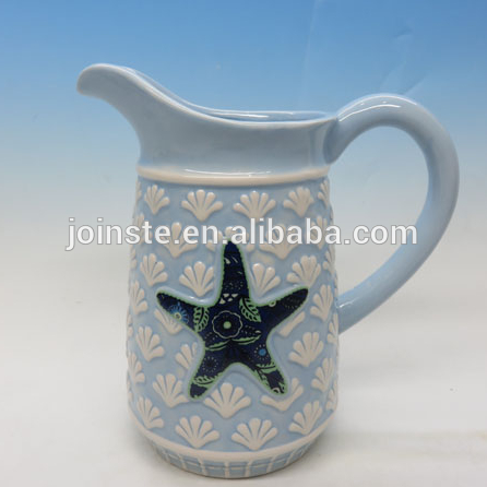 Custom blue color 3d painting milk pot coffee pot home tableware