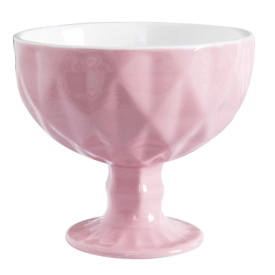Custom pink color creative goblet shape ceramic bowl ice cream bowl