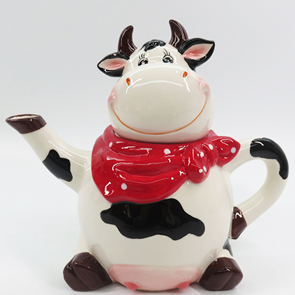 Customized dairy cow shape handmade painting ceramic teapot kettle
