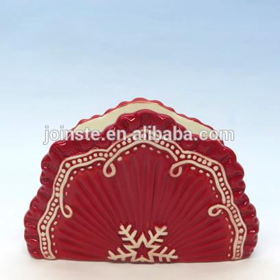 Custom red sector shape ceramic napkin holder handmade painting for Christmas