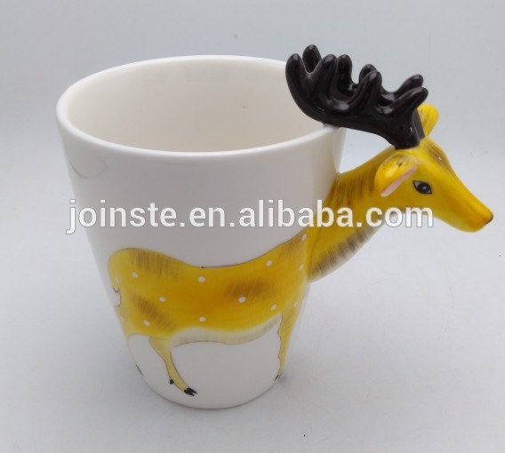 Customized white deer handle ceramic coffee mug