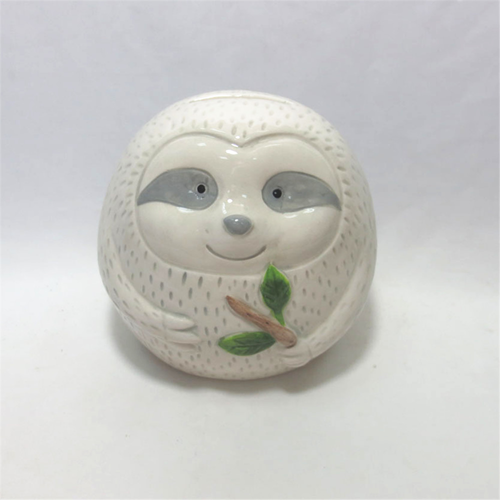 Novelty  new  design piggy bank  ceramic sloth  coin bank  hand  made kids piggy bank