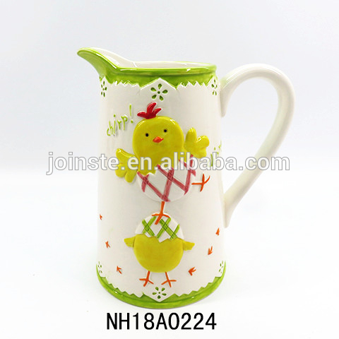 Large capacity ceramic kettle tall with easter chicks decorated