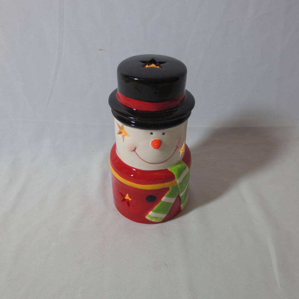 Snowman glazed decorative ceramic  christmas deco with led light