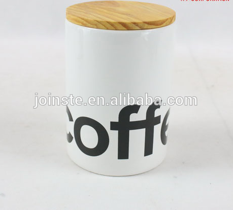 White ceramic large sealed coffee jar with bamboo cover