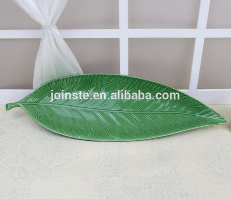 Custom green leaf shape ceramic plate sushi plate home decoration