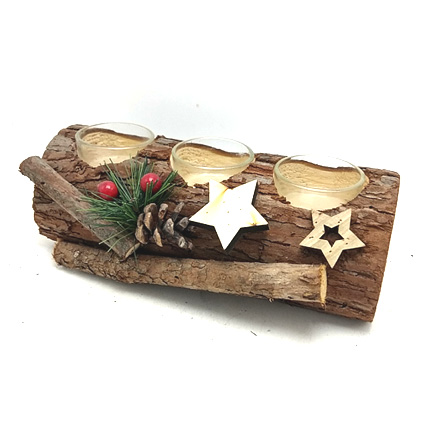 Natural primitive  christmas wood trunk tea light holder