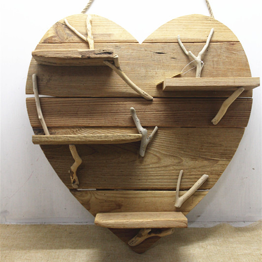 Shabby wooden heart shaped racks ,displayed wooden wall racks