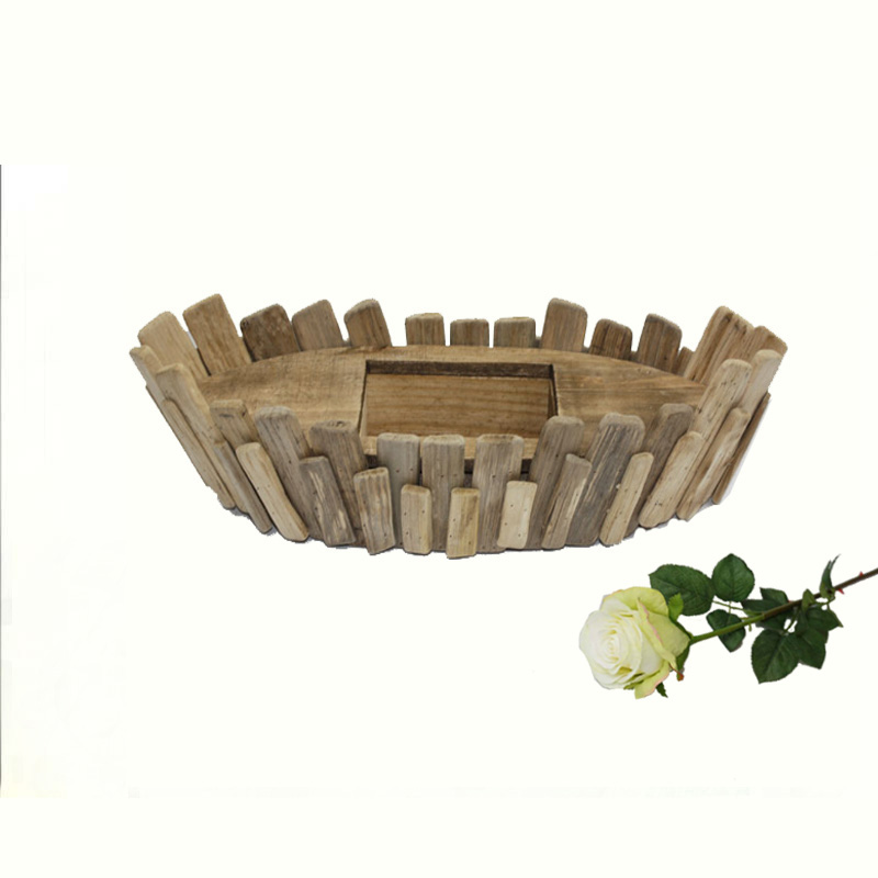 Wooden planter with boat shaped ,vessel shape planter