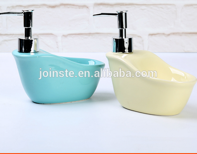 Customized ceramic lotion bottle sanitizer container with soap holder bathroom accessories