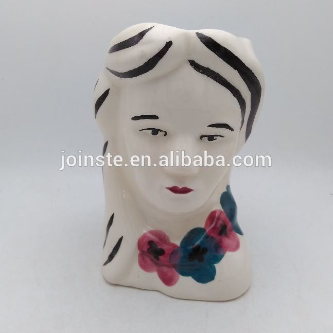 Woman figure shaped handmade painted ceramic mug