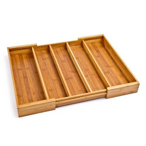 Bamboo Expandable Cutlery Tray Utensil Flatware, Tray Drawer Organizer