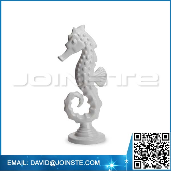 8" Ceramic Small White Seahorse Statue Sea Horse Figurine