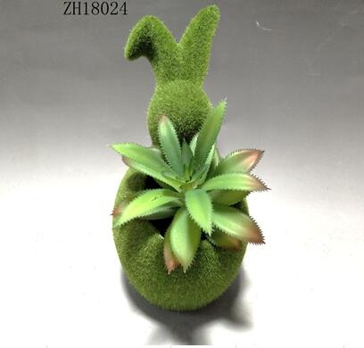 Flocking ceramic bunny shape flower pot , greeny  succulent planters