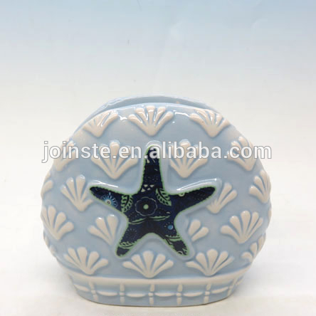 Custom blue starfish painting ceramic napkin holder for restaurant table decoration
